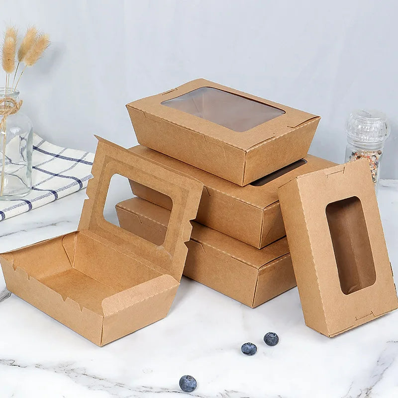 Kraft Food Container with window 8" x 5.5" x 2" 4/50