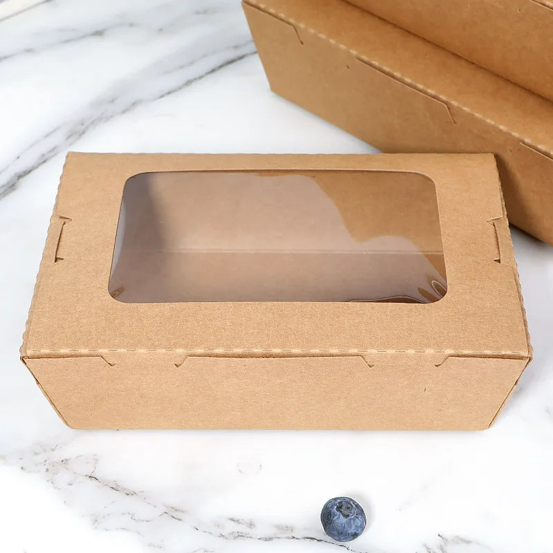 Kraft Food Container with window 8" x 5.5" x 2" 4/50