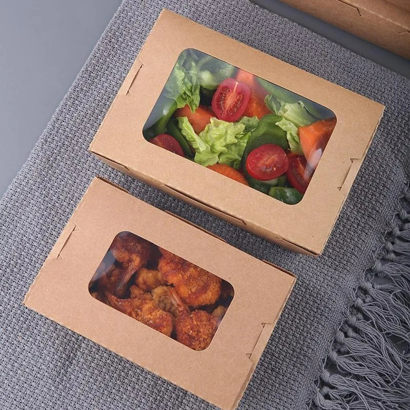 Kraft Food Container with window 8" x 5.5" x 2" 4/50