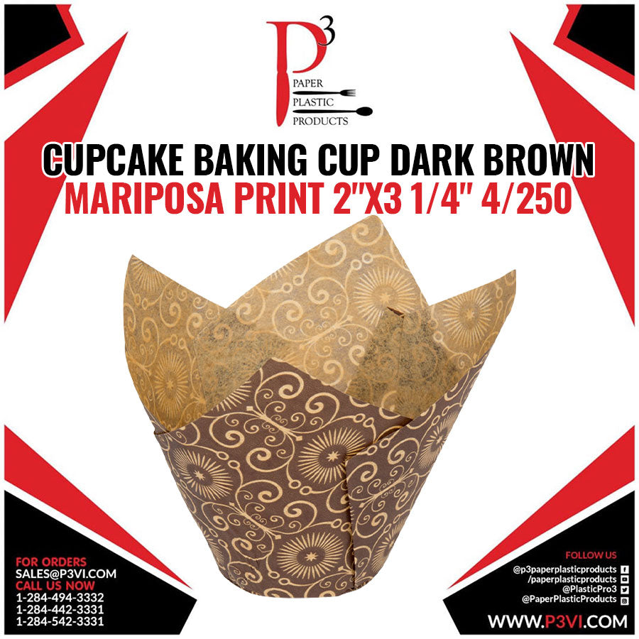 Cupcake Baking Cup DARK Brown Mariposa Print 2"x3 1/4" 10/100