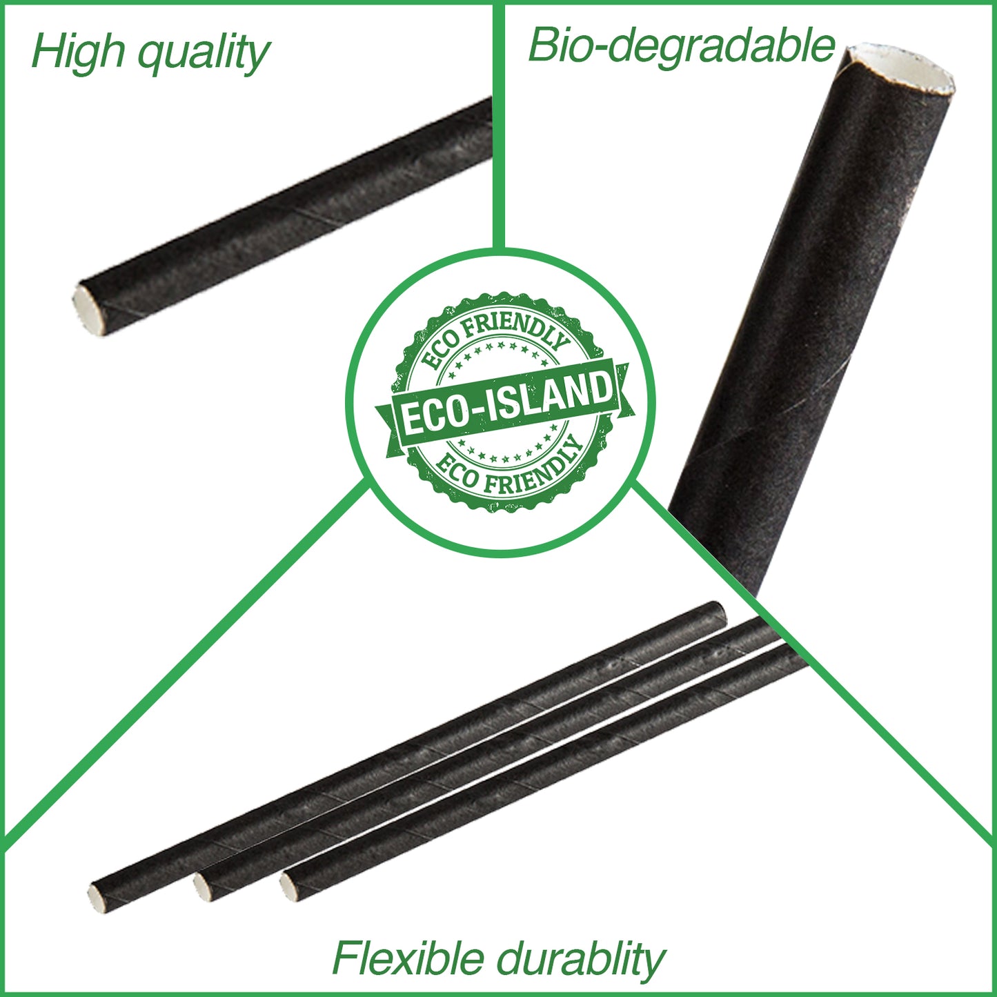 Paper Straw Blk (7.5") Eco-Island 10/400