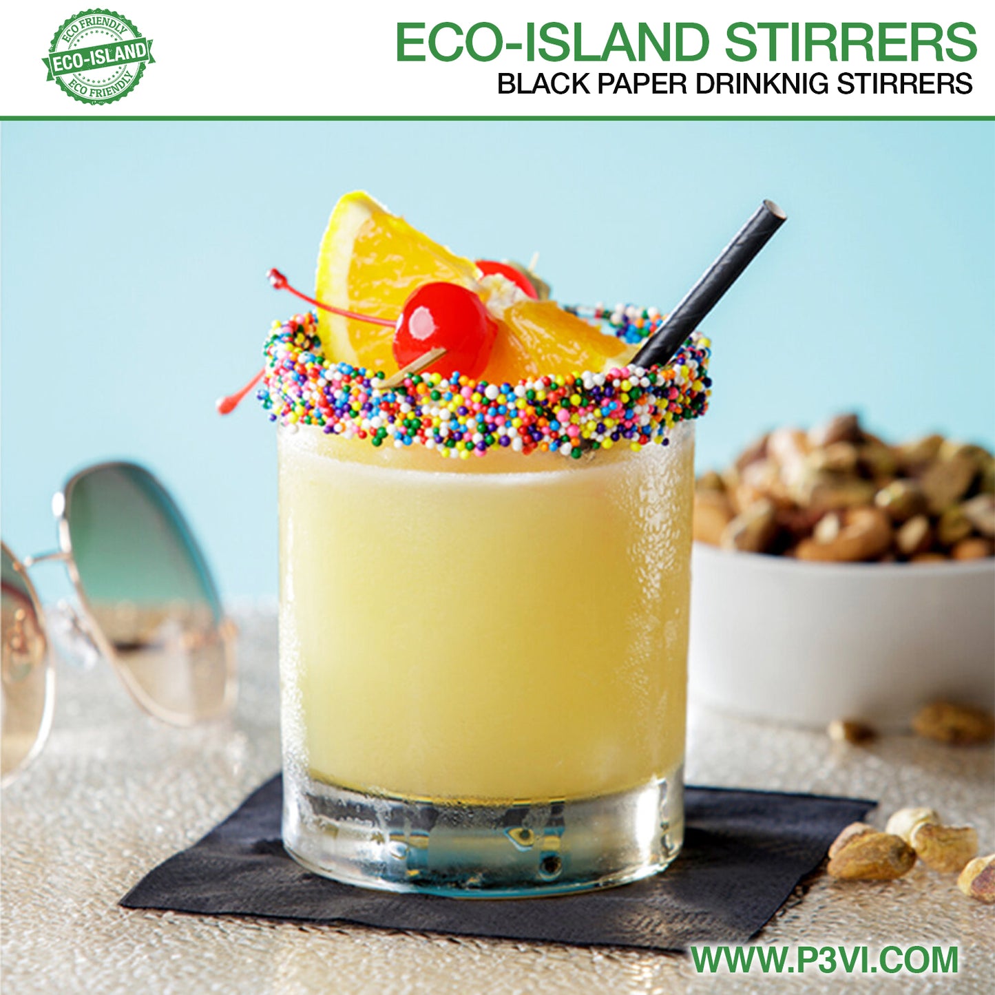 Paper Straw Blk (7.5") Eco-Island 10/400