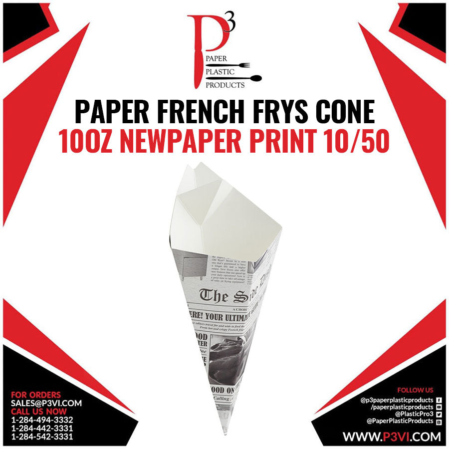 Paper French Frys Cone 10oz Newpaper Print 10/50