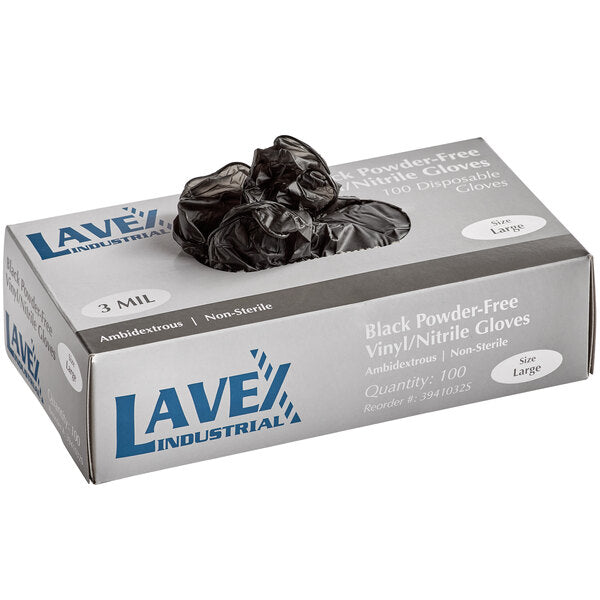 Gloves Hybrid Powder-Free XL Blk 3mil Lavex 10/100