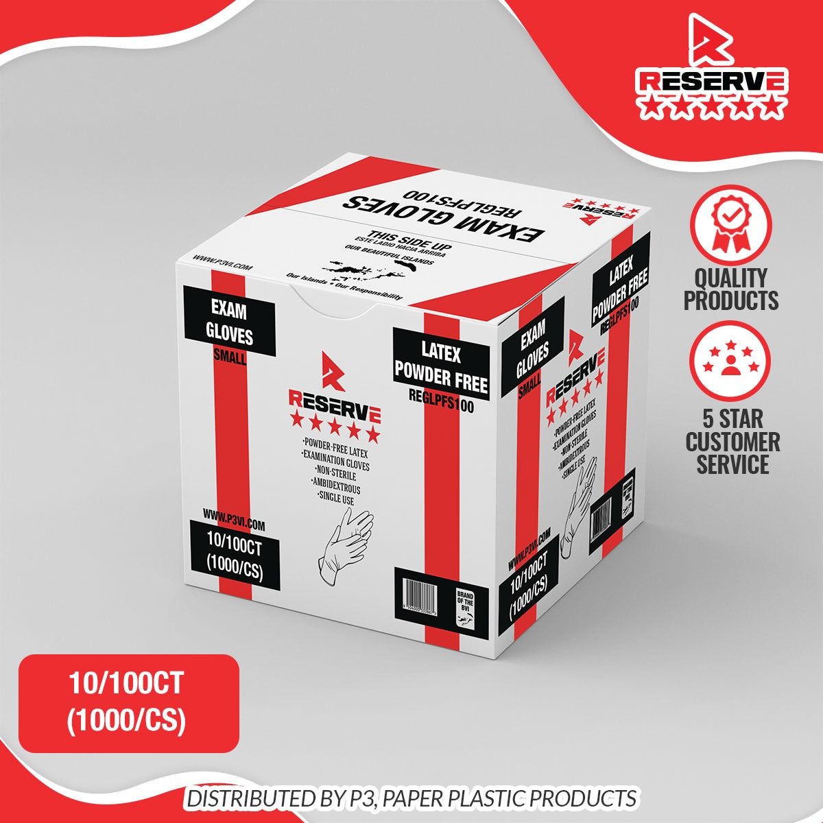 Gloves Latex Powder-Free S White 4.7mil Reserve 10/100