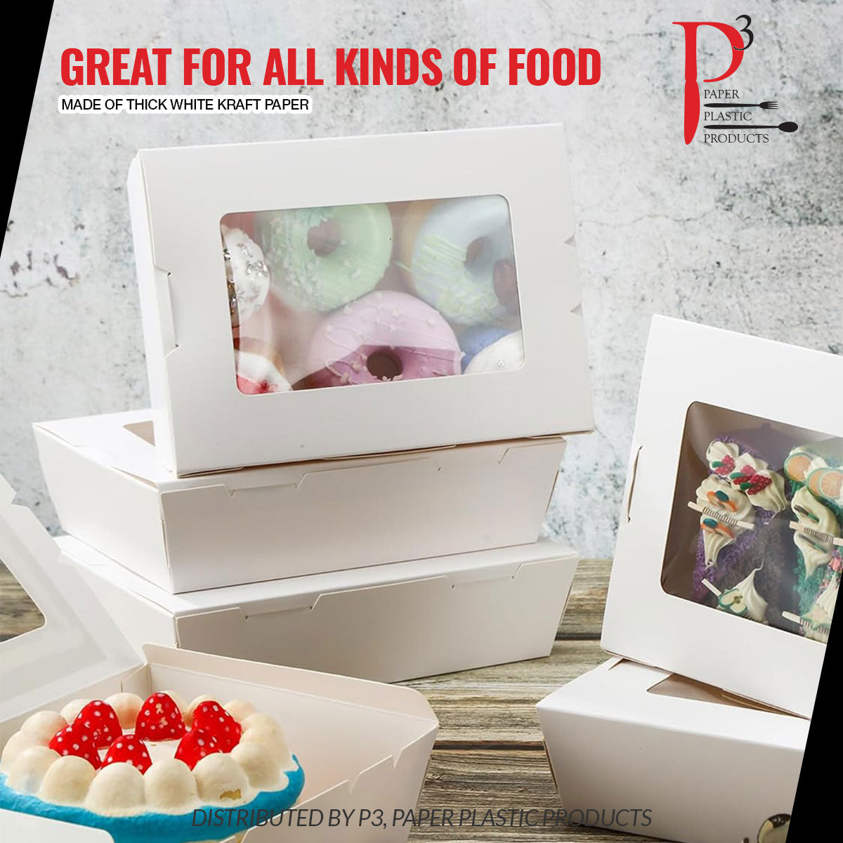 Kraft Food Container White with window 8.6" x 6.5" x 2.5" 4/50