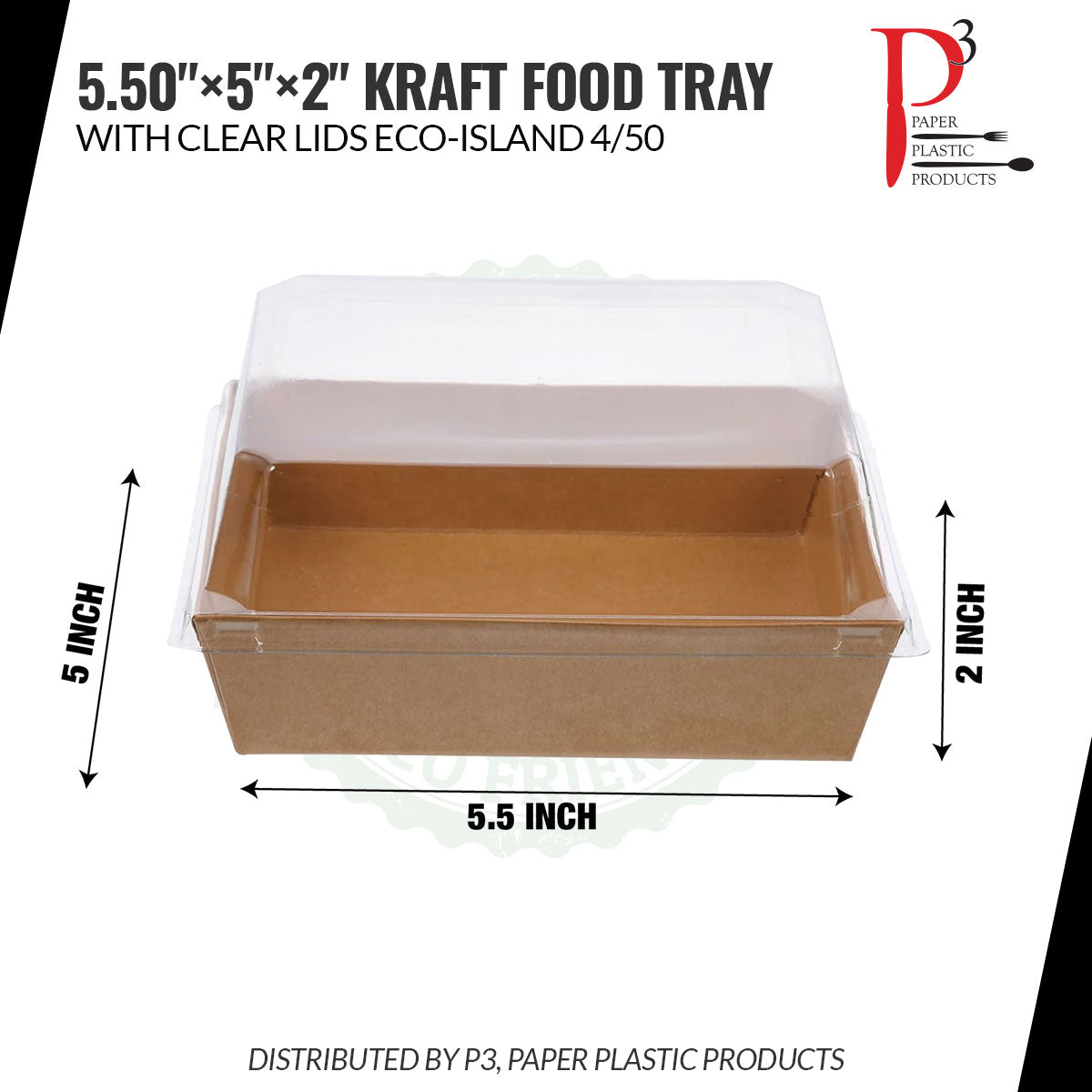 Kraft Food Tray 5.50"x5"x2" with clear lids Eco-Island 4/50