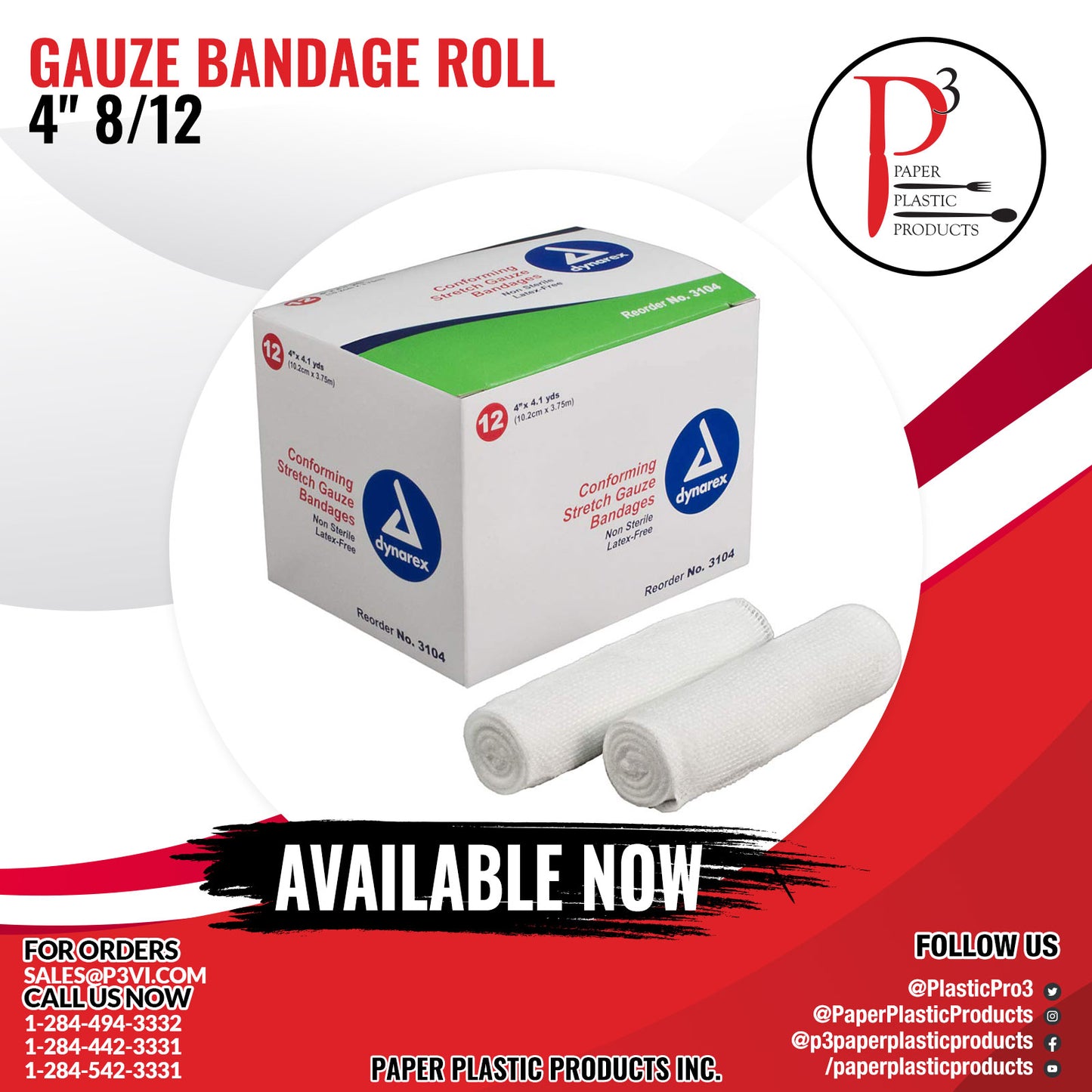 Gauze Bandage Roll 4" 8/12