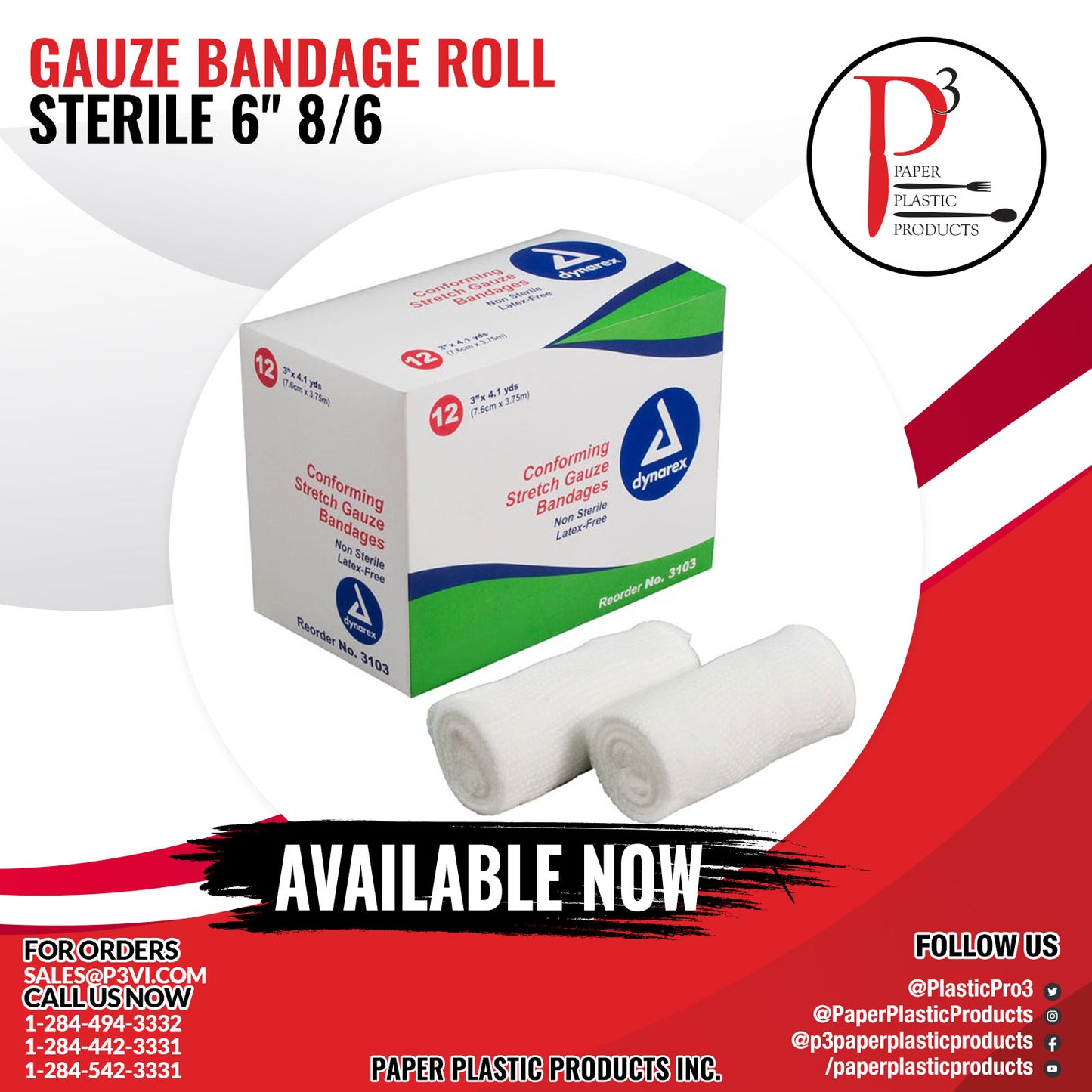 Gauze Bandage Roll Sterile 6" 8/6