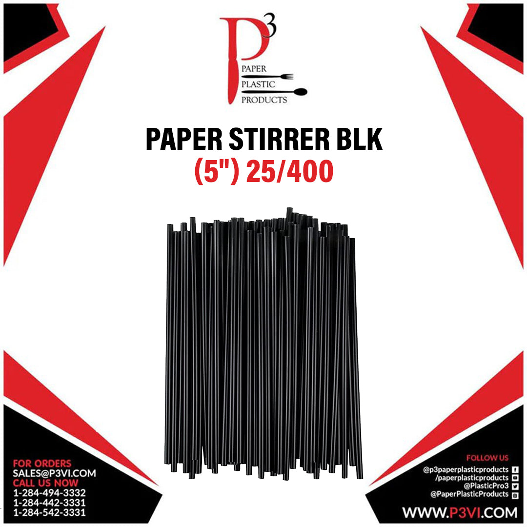 Paper Stirrer Blk (5") 25/400