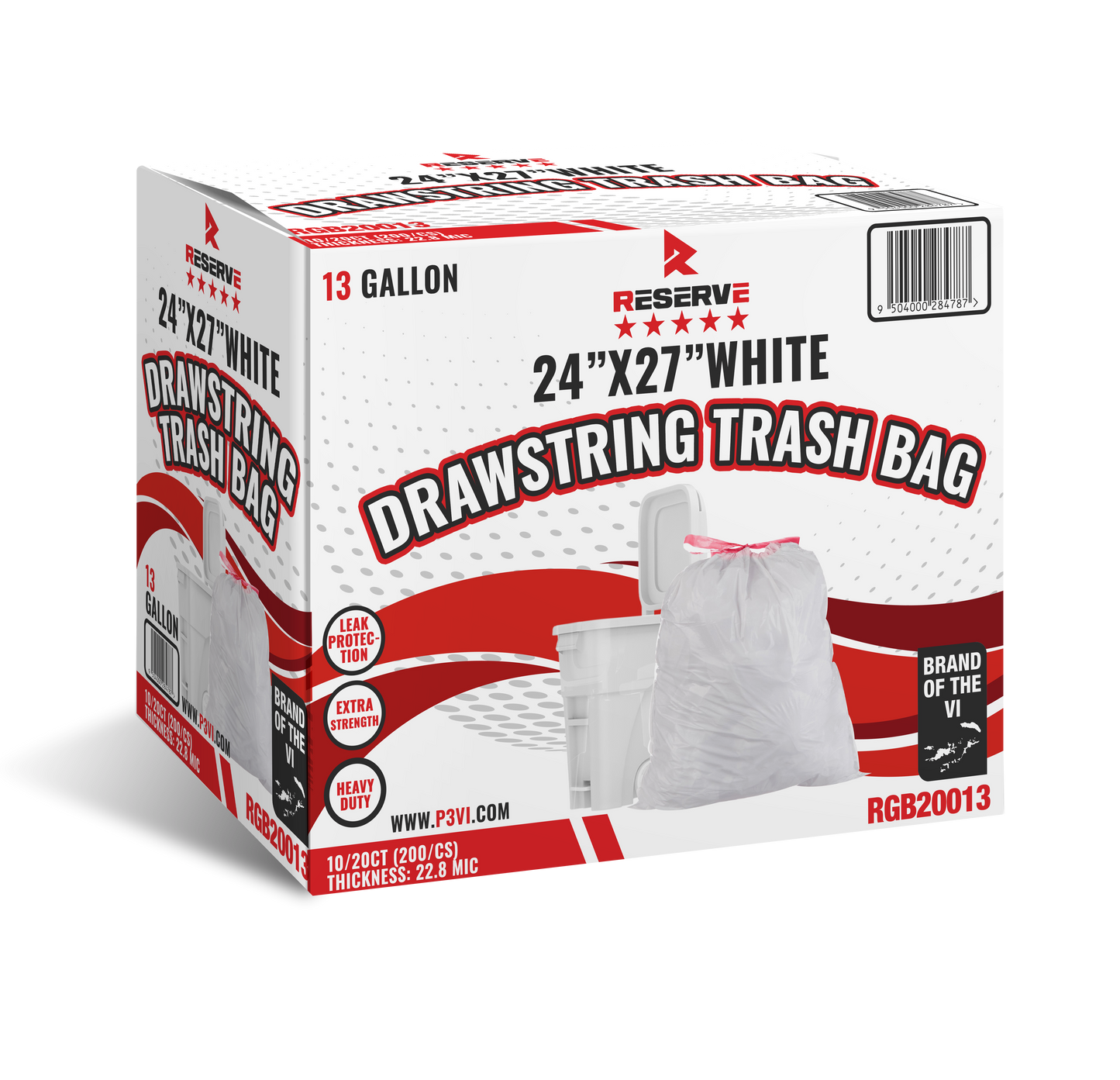 Garbage Bag Drawstring 13gal Reserve Wht 10/20 /1