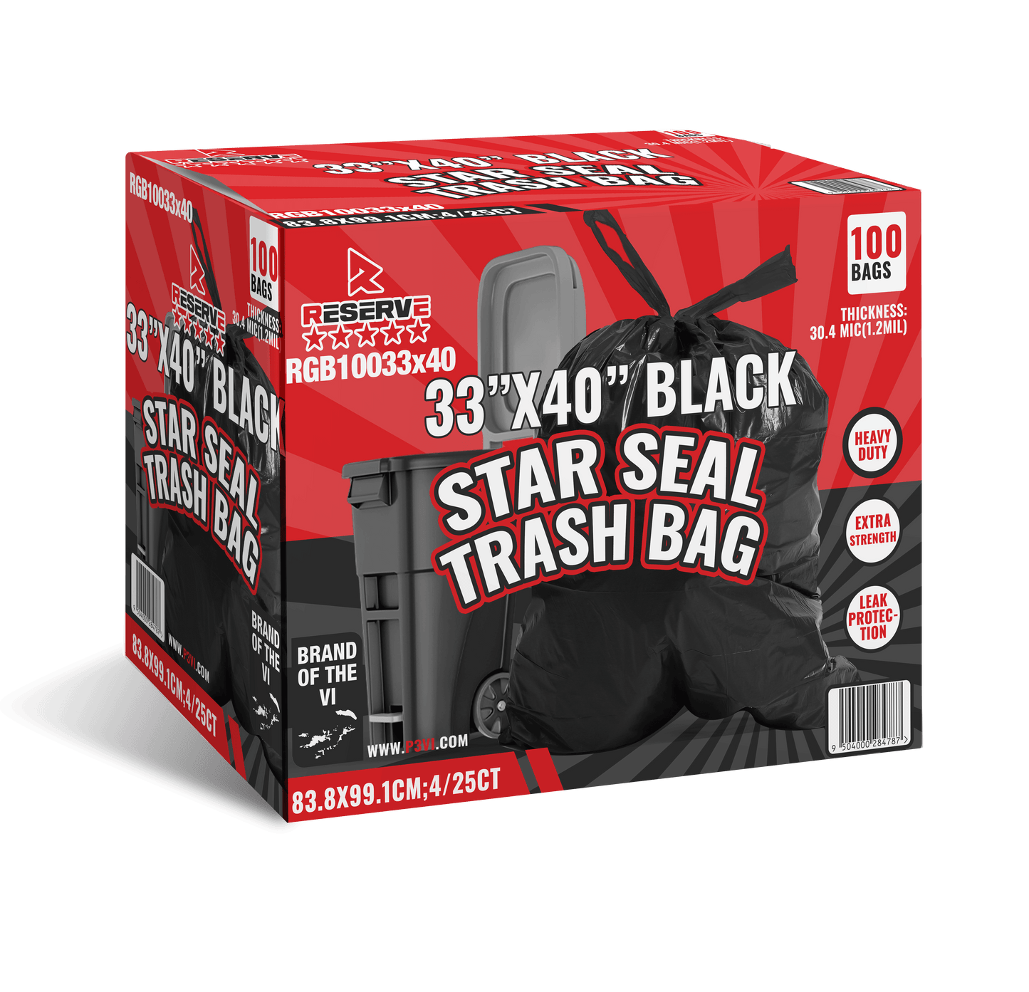 Garbage Bag Star-sealed 33gal Reserve Blk 10/10/1