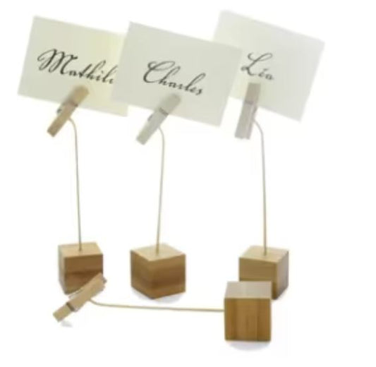 Wooden Dark 4"x8" Menu Holder with Clip Choice 1/1