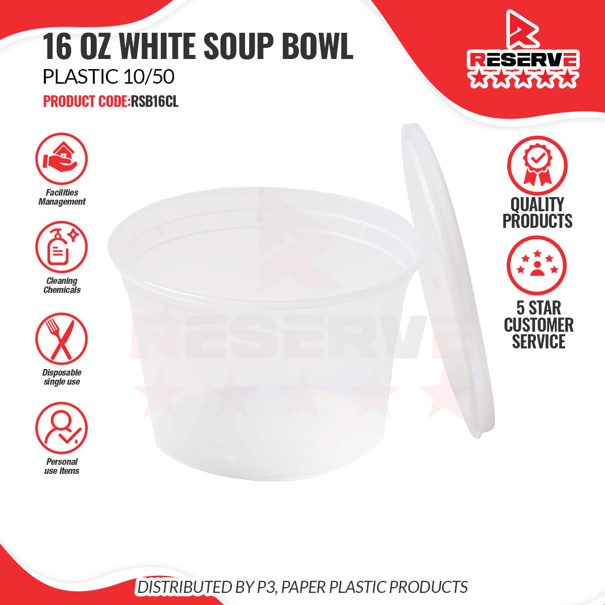 Soup Bowl P/Clr 16oz Reserve 10/50