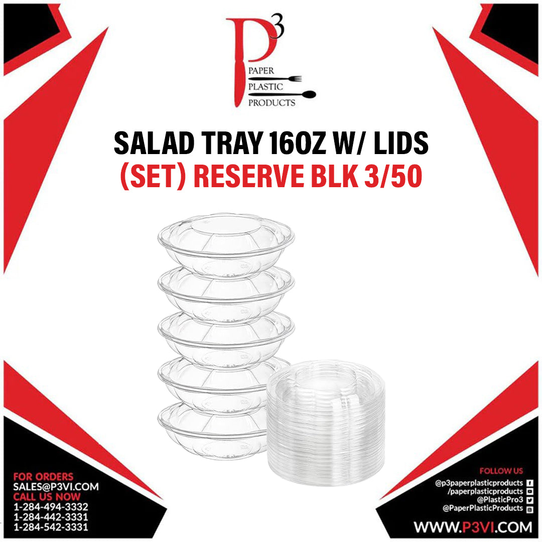 Salad Tray 16oz w/ Lids (set) Reserve Blk 3/50