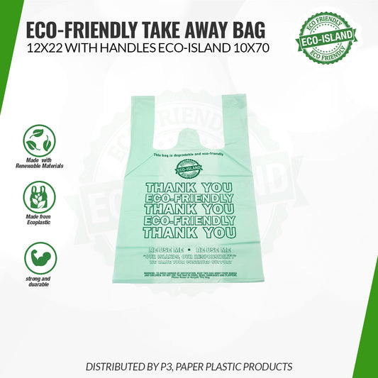 T-Shirt Bag Eco-Island Green 12"x7"x22" 10/70