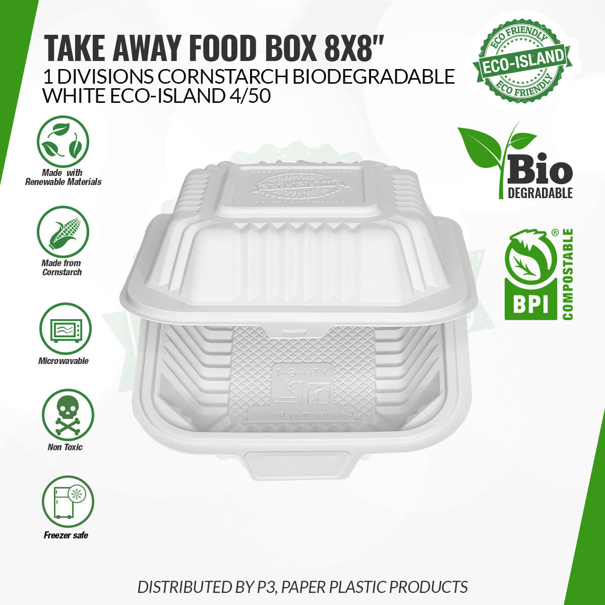 8x8x2 Degradable PP Reserve 4/50 - 3C PP White | FCB10028 | RDT82003C