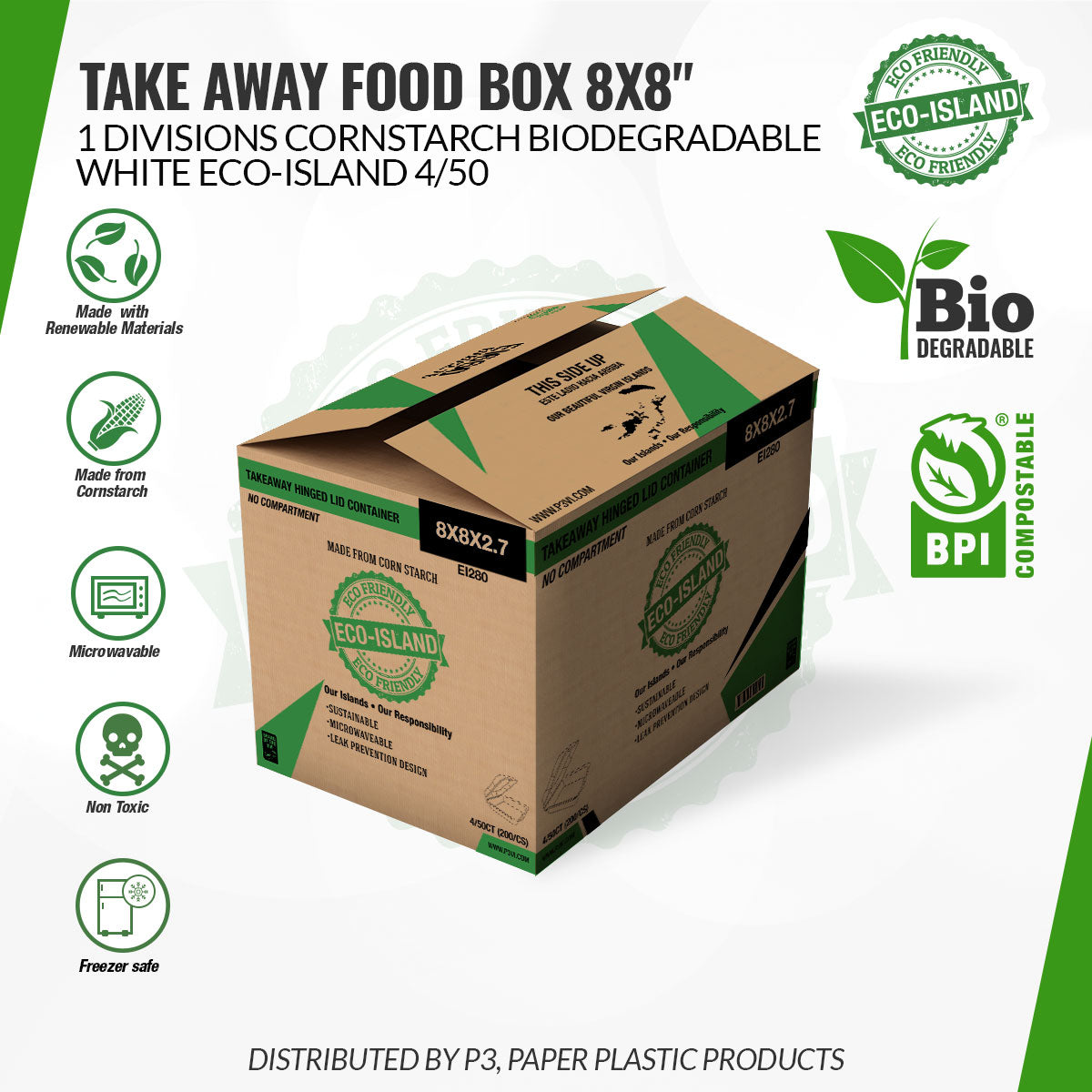 8x8x2 Degradable PP Reserve 4/50 - 3C PP White | FCB10028 | RDT82003C