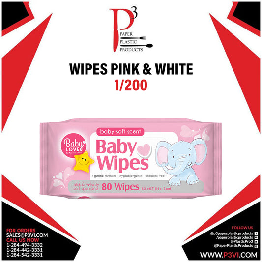 Wipes Pink & White 1/200