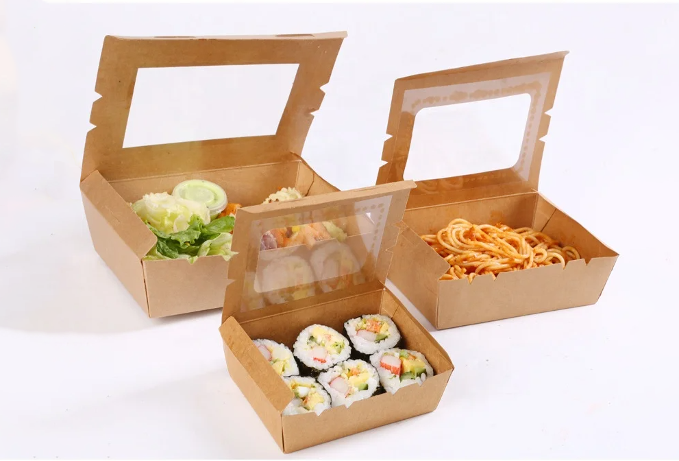 Kraft Food Container White with window 8" x 5.5" x 2" 4/50