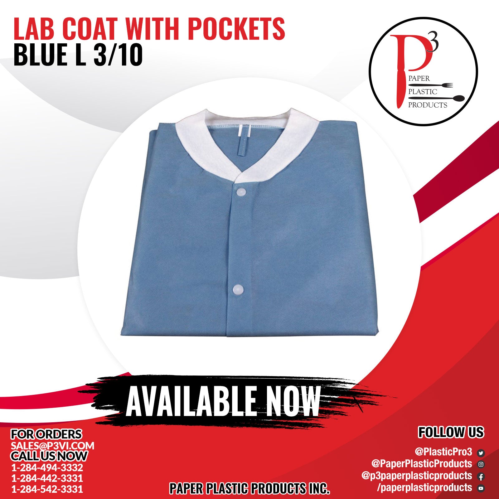 Lab Coat with Pockets Blue L 1/3/10