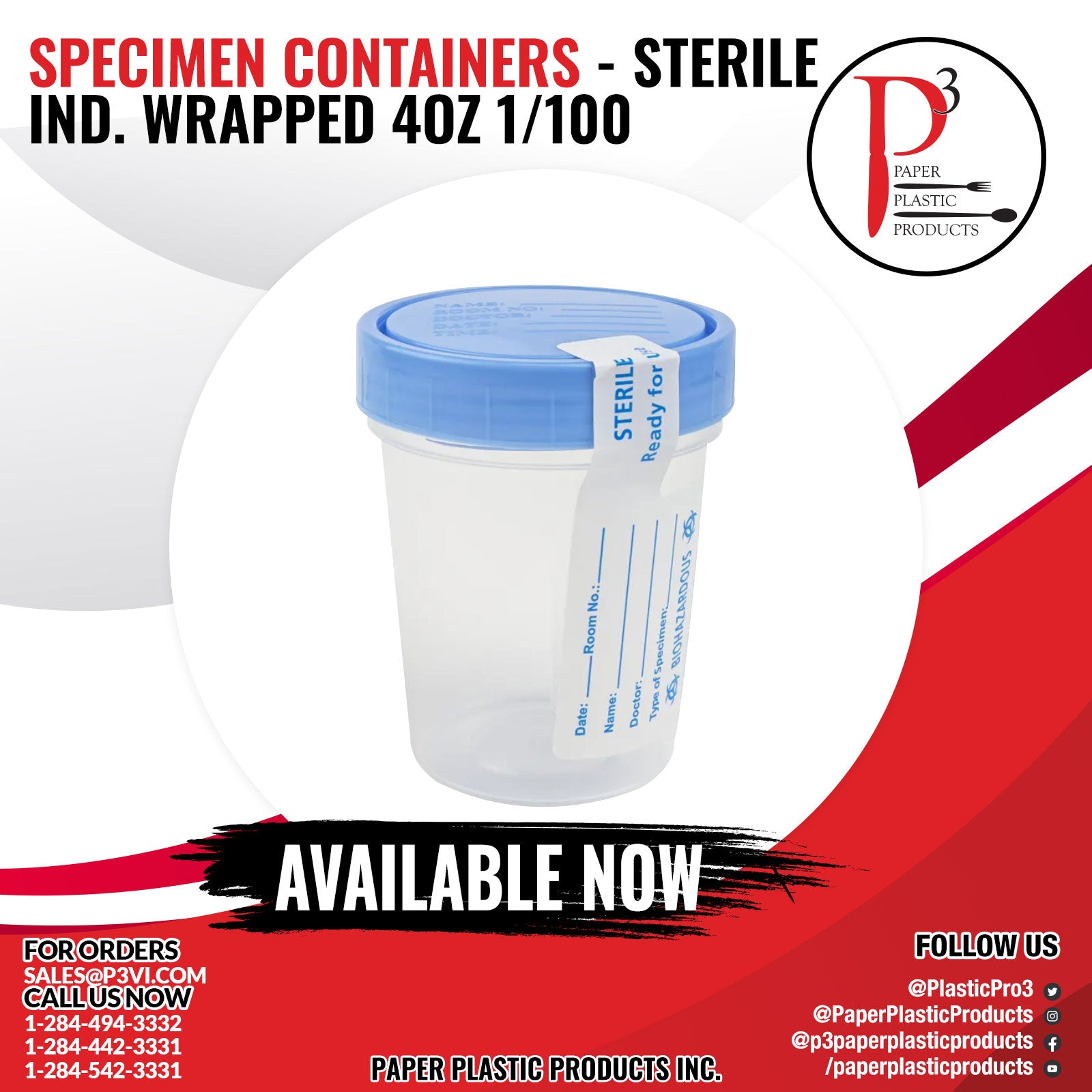 Specimen Containers - Sterile IND. Wrapped 4oz 1/100