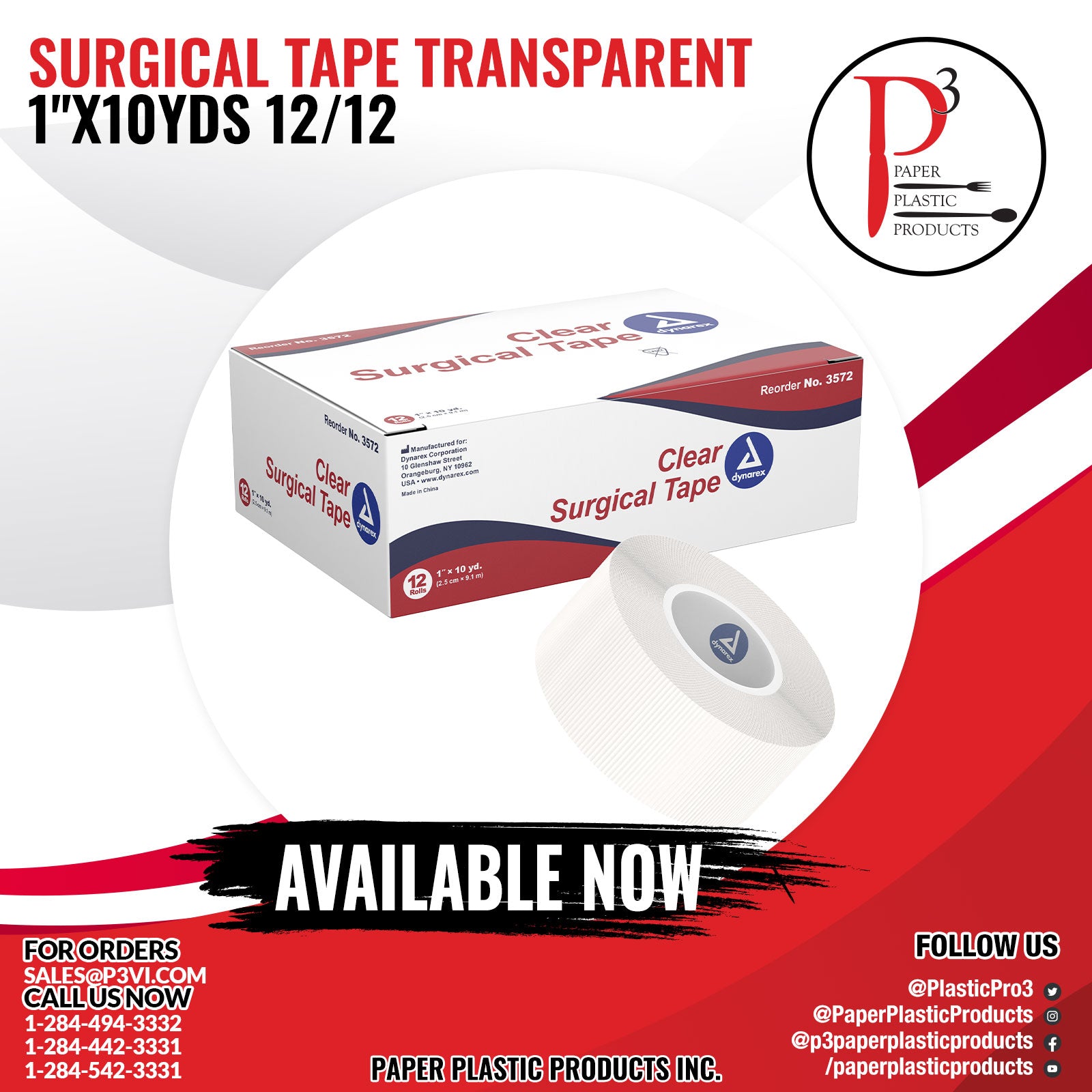 Surgical Tape Transparent 1"x10yds 12/12
