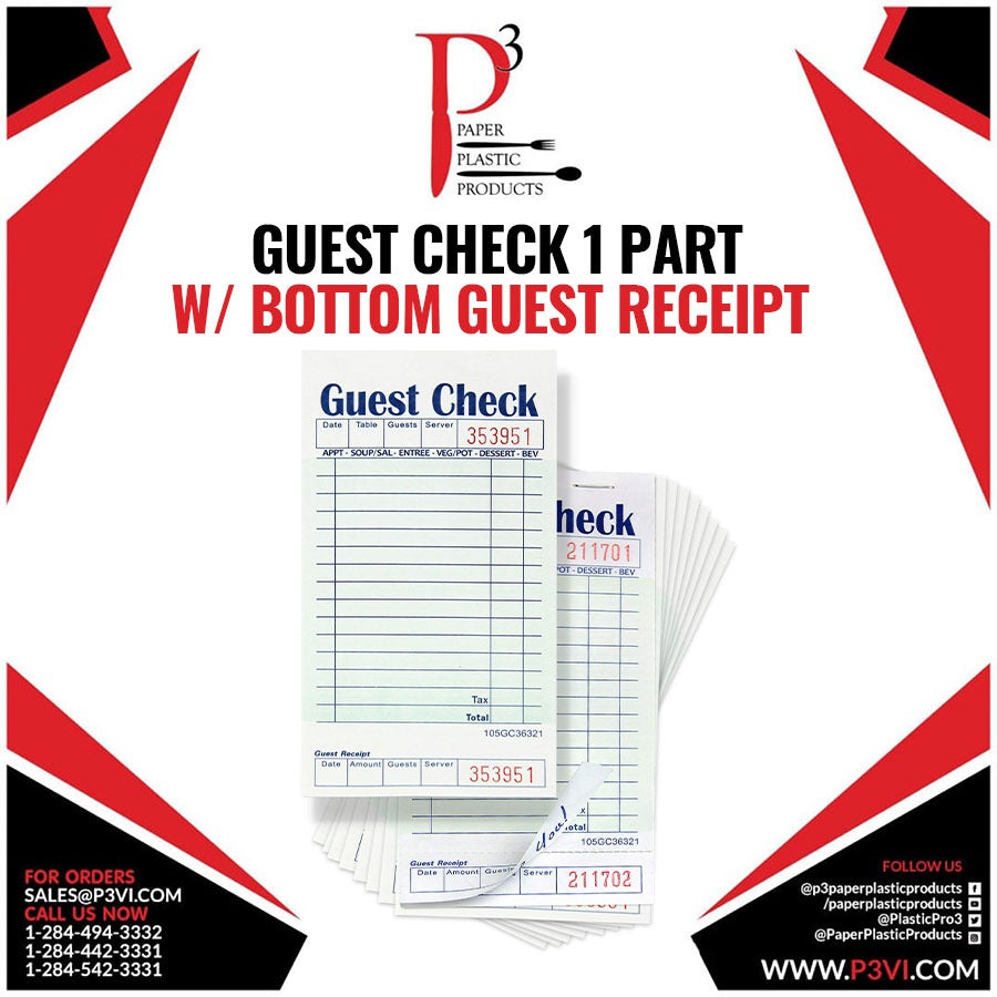 Guest Check 1 part w/ Bottom Guest Receipt 5/50