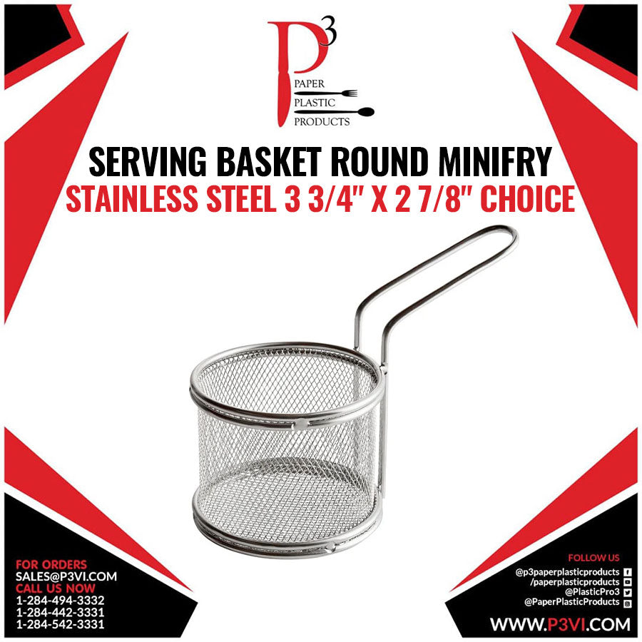 Serving Basket Round MiniFry Stainless Steel 3 3/4" x 2 7/8" Choice 1/1
