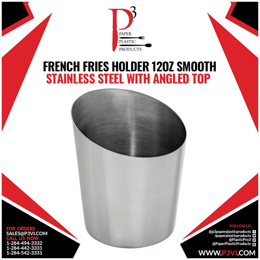 French Fries Holder 12oz Smooth Stainless Steel with Angled Top Choice 1/1