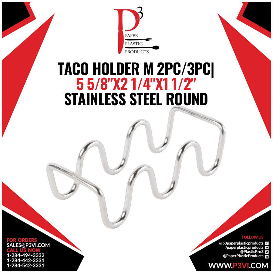 Taco Holder M 2PC/3PC 5 5/8"x2 1/4"x1 1/2" Stainless Steel Round Choice 1/1