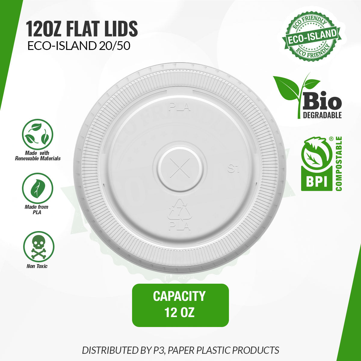 12oz Eco-Island Flat Lids 20/50