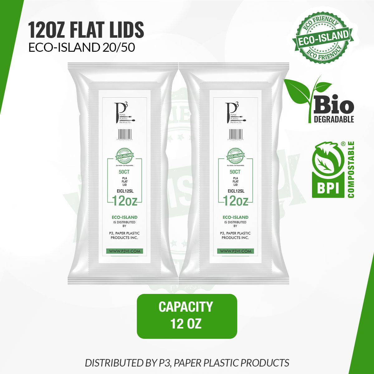 12oz Eco-Island Flat Lids 20/50
