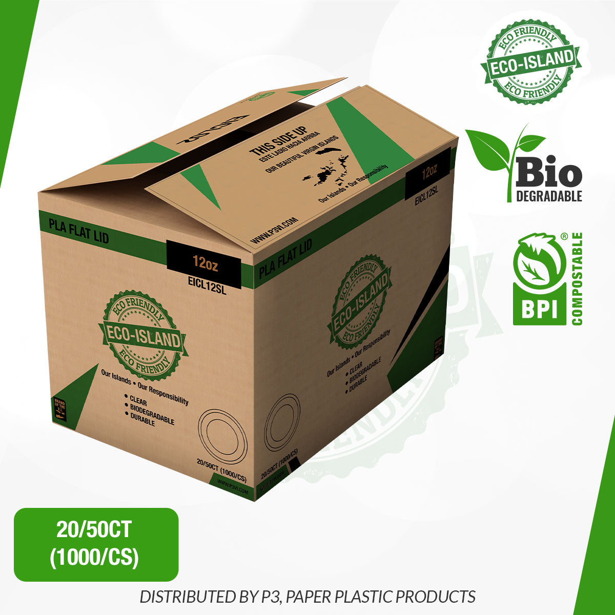 12oz Eco-Island Flat Lids 20/50