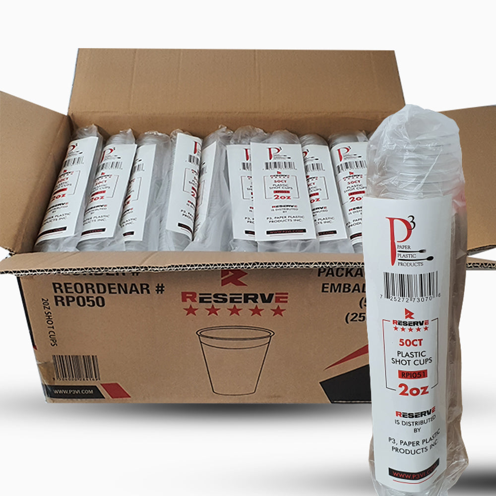 2oz Shot Glass Reserve 50/50 | 1 Case (50 Packs of 50 Pieces) PSC10002 [RP050]