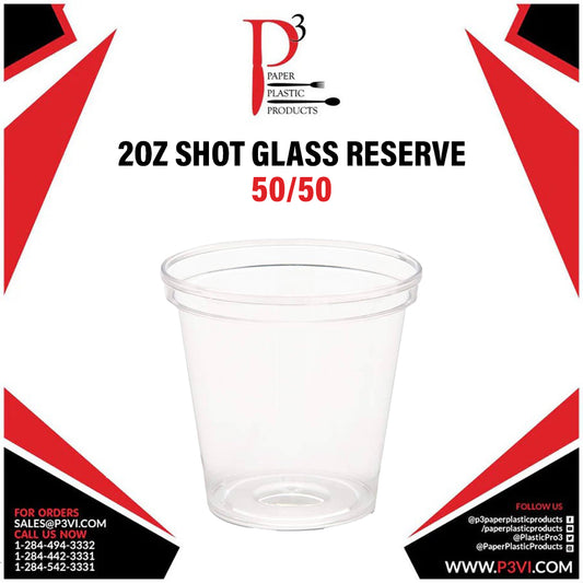 2oz Shot Glass Reserve 50/50 | 1 Case (50 Packs of 50 Pieces) PSC10002 [RP050]