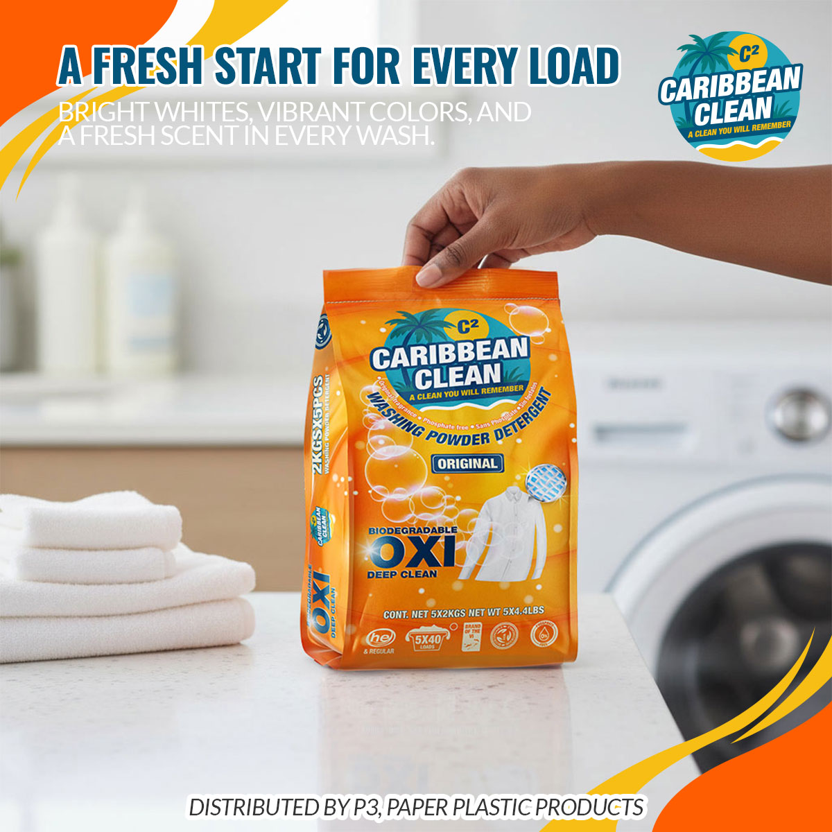 Washing Powder Detergent Lemon Caribbean Clean 2kgs. 1/5 | CCWP10008 | CCWP2KG4