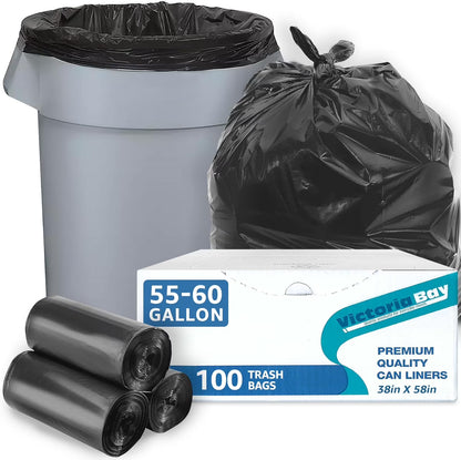 Garbage Bag 60gal Blk 2M VB 1/100 | GB10017 | 38x58 / 061075