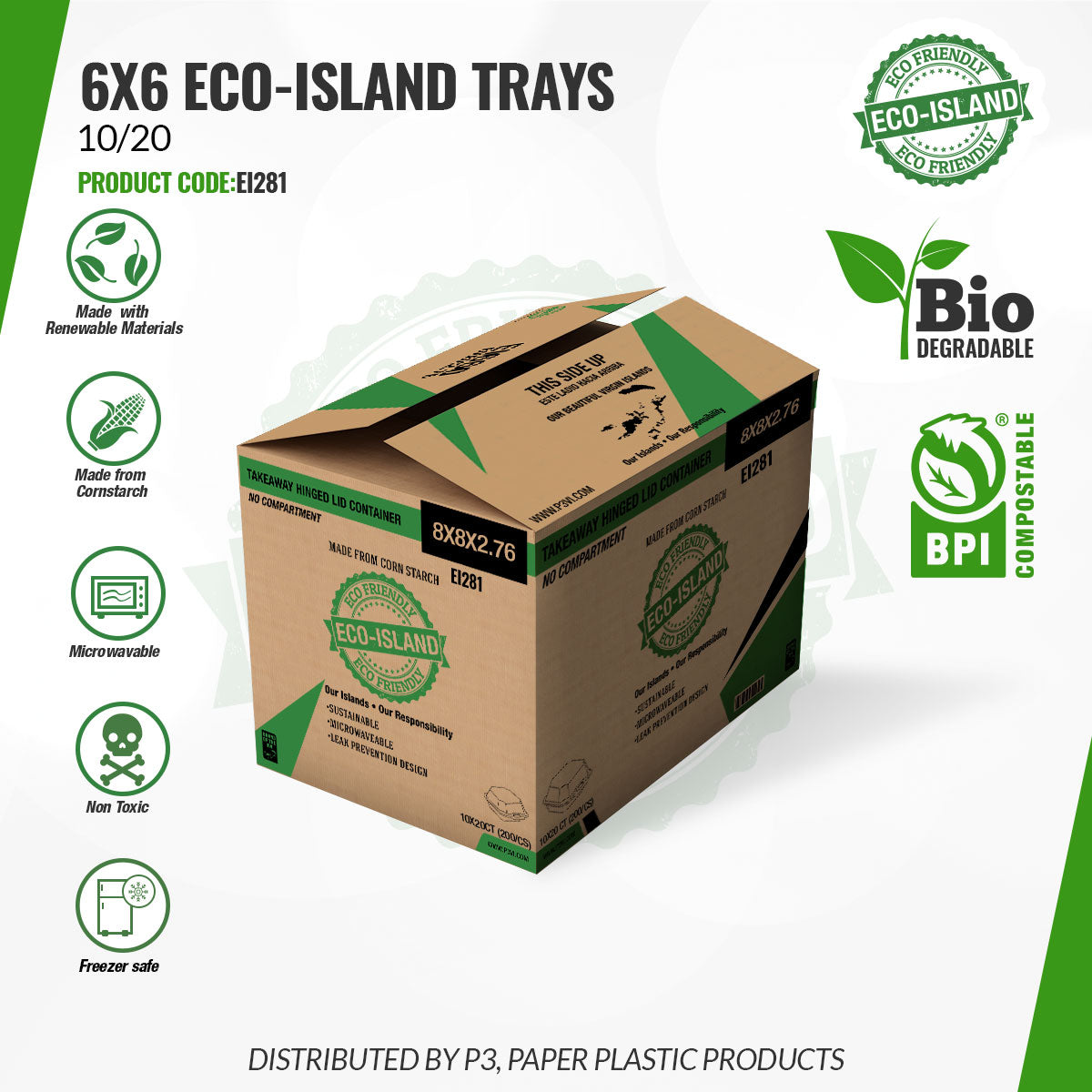 8x8 Eco-Island 3Div. Trays 10/20