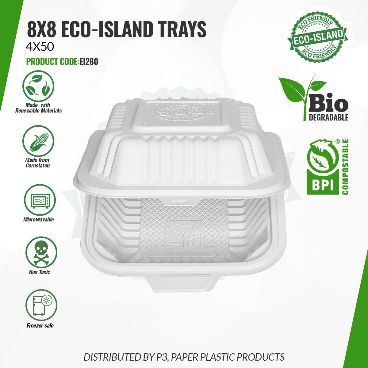 8x8 Eco-Island No Div Trays 4/50