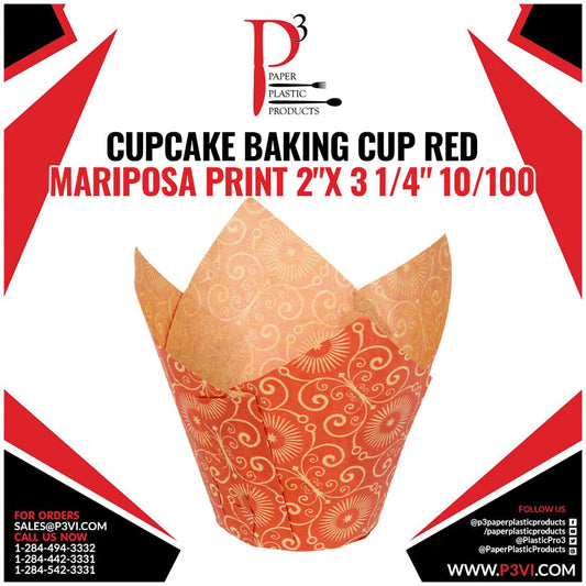 Cupcake Baking Cup RED Mariposa Print 2"x 3 1/4" 10/100