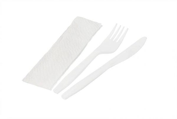 Wrapped HYP Med PP Combo Wht (Fork, Knife & Napkin) 5/100 CW10011