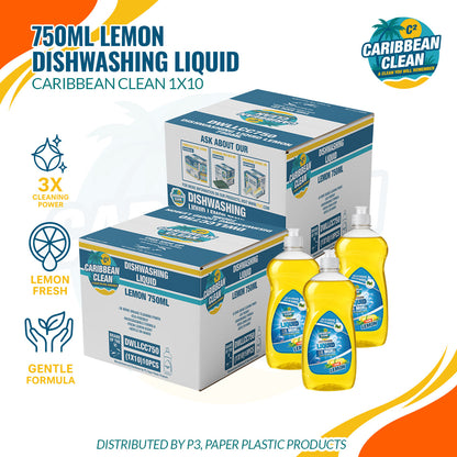 Dishwashing Liquid Lemon Caribbean Clean 750ml 1/10 | DWL10024 | DWLLCC750