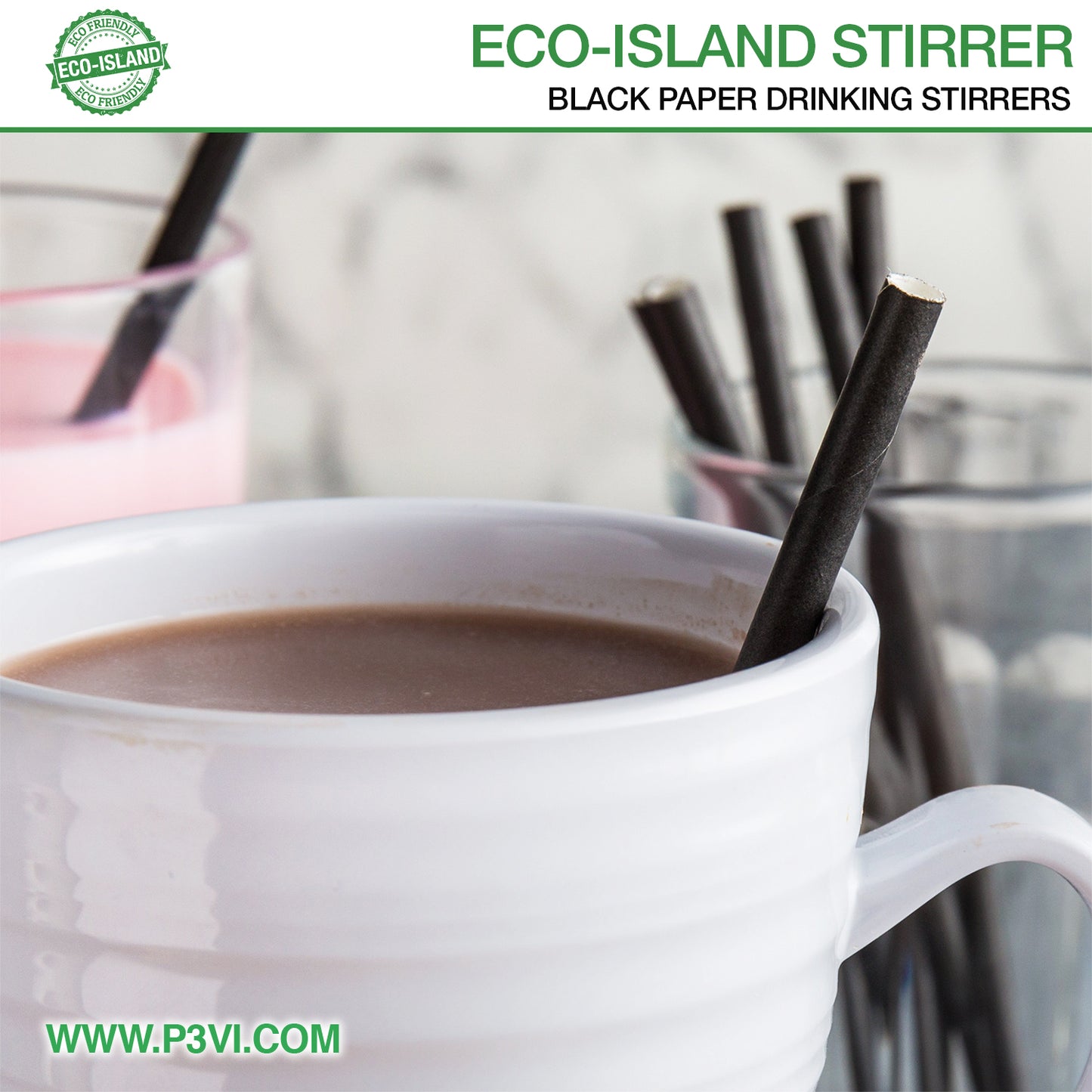 Paper Straw Blk (7.5") Eco-Island 10/400