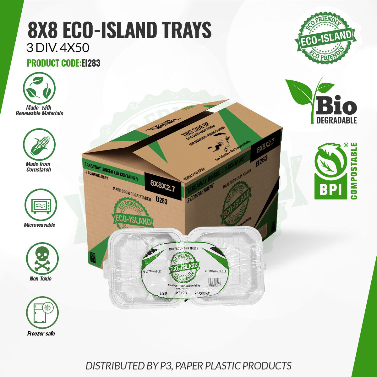 8x8 Eco-Island 3Div. Trays 4/50