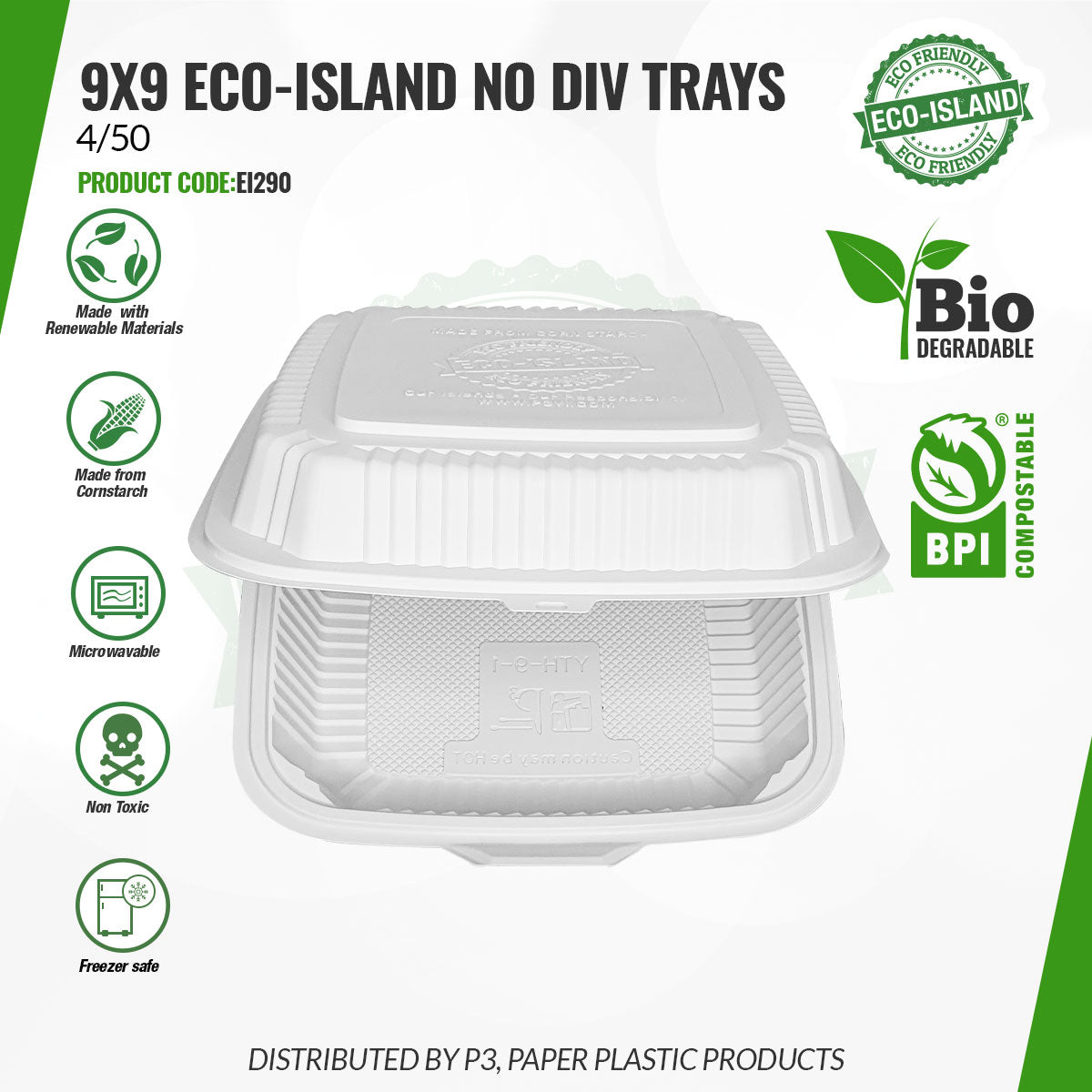 9x9 Eco-Island No Div Trays 4/50