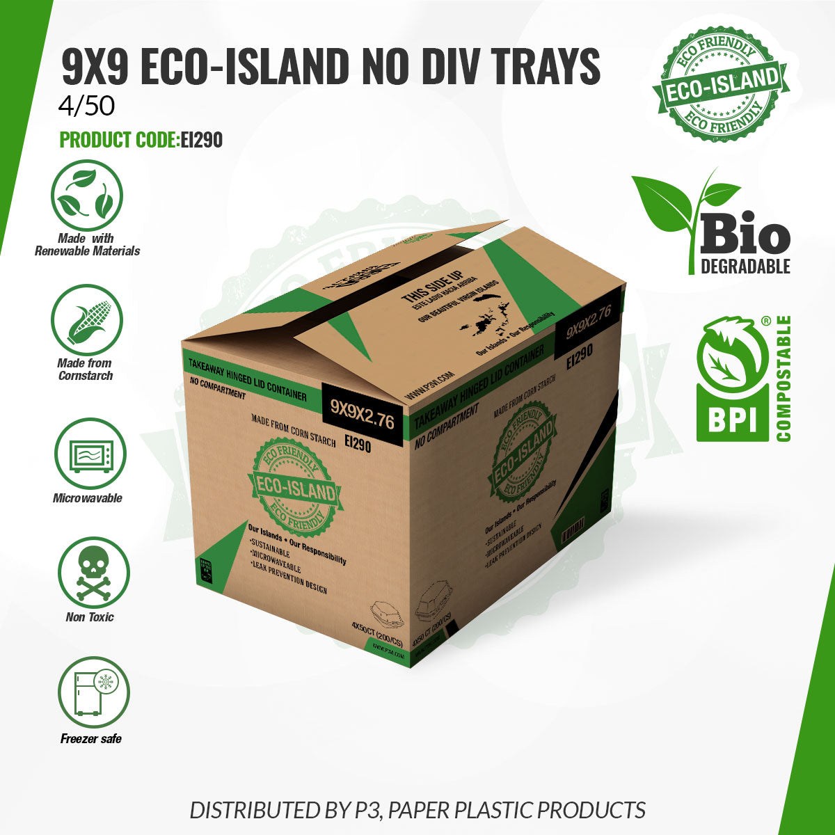 9x9 Eco-Island No Div Trays 4/50