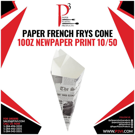 Paper French Frys Cone 10oz Newpaper Print 10/50