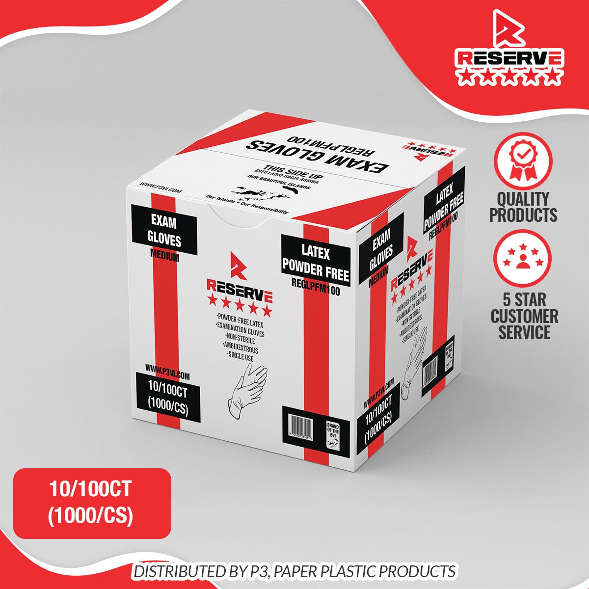 Gloves Latex Powder-Free M White 4.7mil Reserve 10/100