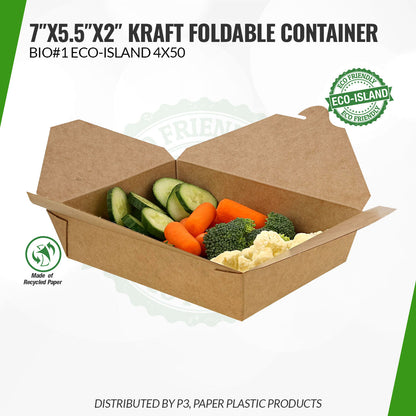 Kraft Food Box 7" x 5.5" x 2" Eco-Island 4/50 | FCBPEI10008 | EIKFC752